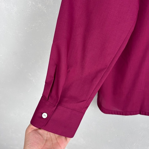 Foxcroft plus size 18 long sleeve button up burgundy wrinkle free poplin cotton - Picture 11 of 15